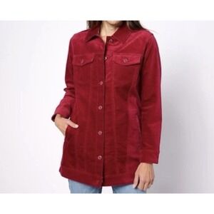Denim & Co. Regular Stretch Velveteen Long Jacket Cranberry XL New